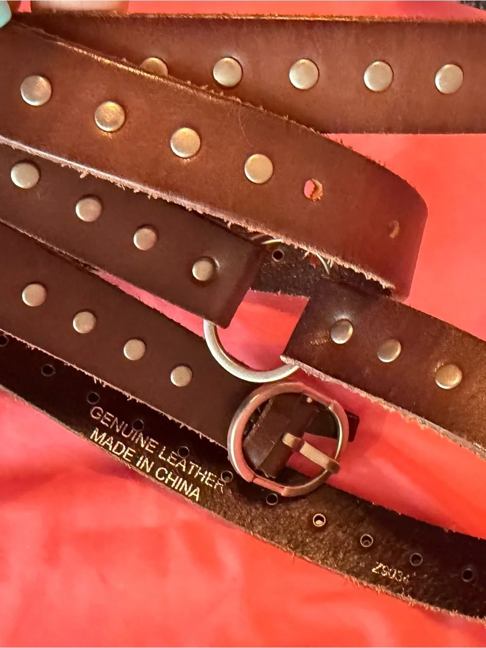 Silpada Brown Leather wrap Belt with rivets Round Silver-Tone Buckle. 72” long.